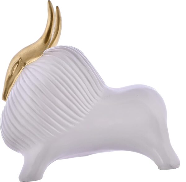 White Yak Sculpture for Home Decor with Golden Horned Decorative Showpiece. - Image 4