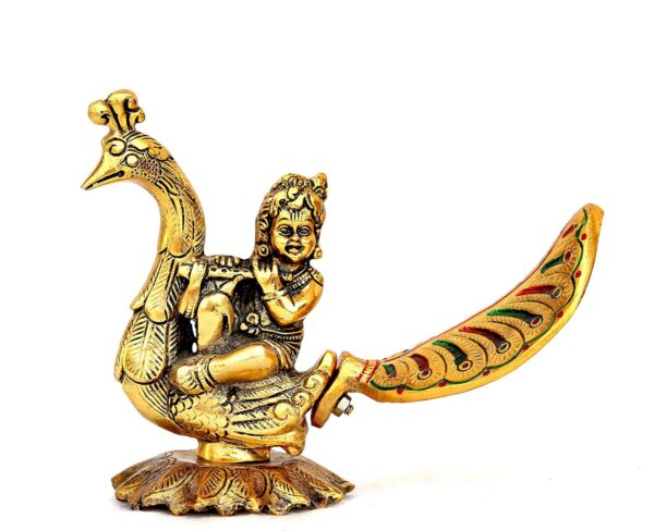 Laddu Gopal Playing Basuri On Peacock Decorative Showpiece - Image 2