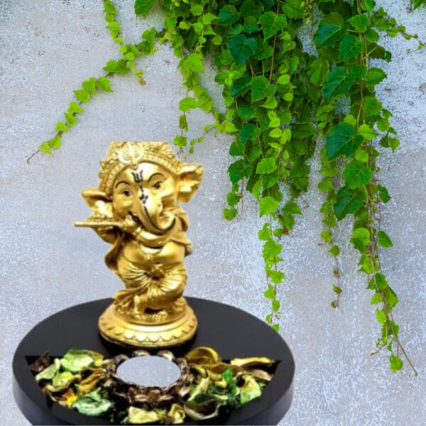 Lord Ganesha Statue with Tealight Holder Wooden Base Decorative Showpiece.