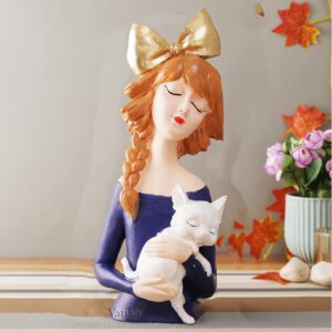 Bowknot-Lady-with-Cat-Showpiece-Statue-Collectibles-Figurines-for-Home-Decor.