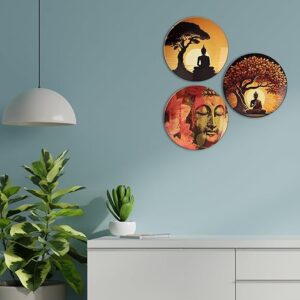 Buddha-Art-Accents-in-a-Minimalist-Living-Space-Decorative-Ceramic-Wall-Plates-Set-of-3-for-Decoration-Items.