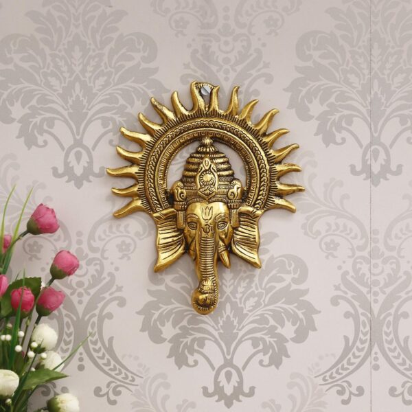 Golden-Metal-Sun-Decorative-Ganesha-Wall-Hanging