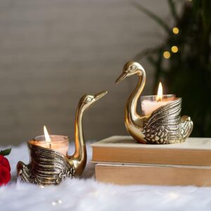 Pair-of-Swan-Candle-Holder-Candles-Combo-Gift-Hamper-Festive-Gifting-Showpiece.