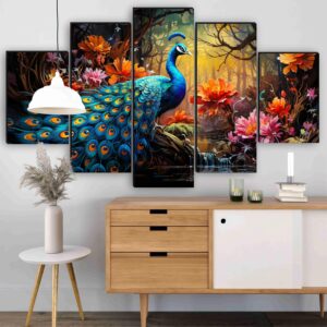 Peacock-Paintings-For-Wall-Decoration-Set-Of-Five3D-Scenery-Vastu-Painting-For-Living-Room-Large-Size-With-Frames-For-Home-DecorationHotelOffice
