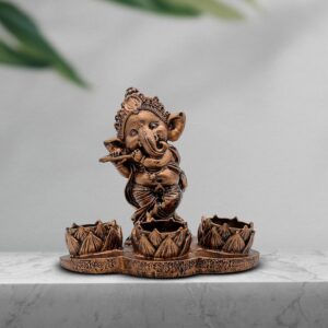 Polyresin-Ganesha-Tea-Light-Candle-Holder-with-3-Lotus-Design-Diyas.