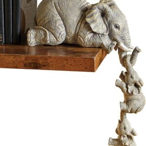 Premium-Set-of-3-Realistic-Elephant-Sitter-Hand-Painted-Figurines-Mother-and-Two-Babies-Hanging-Off-The-Edge-of-A-Shelf-Or-Table-Decorative-Items.