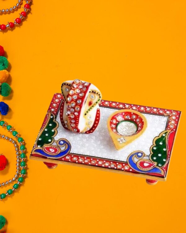 Marble-Chowki-Ganesha-with-Diya-for-Pooja.