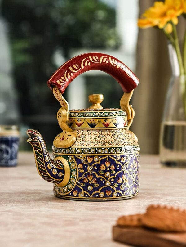 Handpainted Aluminium Traditional Colourfull Home Decor Rajasthani Tea Kettle Decorative Showpiece BY BRIGHT PRINT & PACK