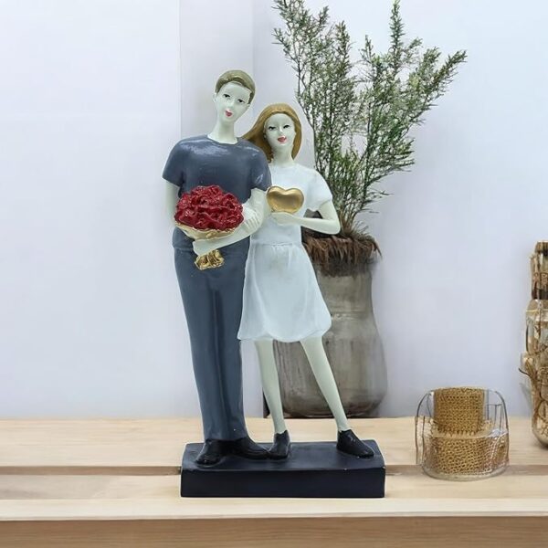 Romantic Couple Figurine with Roses and Heart