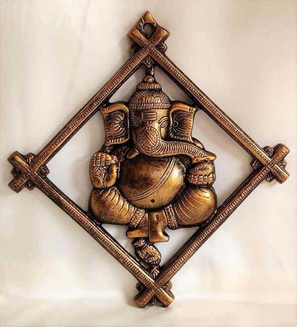 Metal Lord Ganesha Square Frame Wall Hanging Showpiece