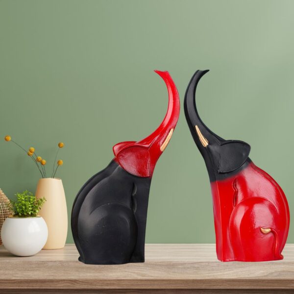 Decor Elephant Statue Modern Style Red and Black  Decoration Suitable for Living Room, Bedroom, Desk,  Cabinet, Gifts(Set of 2)